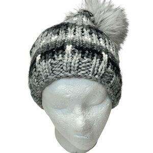 Loft Black and White Pom Pom Adorned Beanie